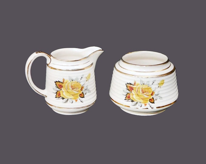 Sadler 3498 creamer jug and open sugar bowl set made in England. Yellow roses.