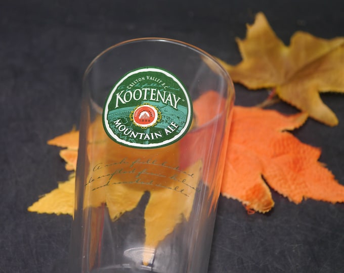 Kootenay Mountain Ale beer pint glass. Etched-glass branding.