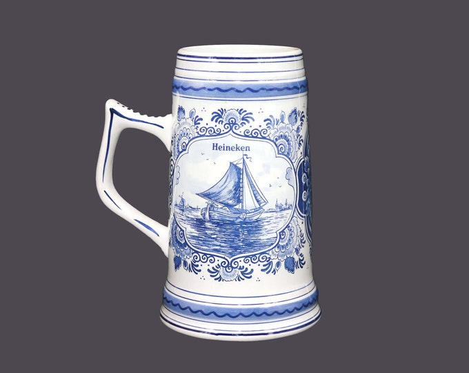 Antique large Heineken blue-and-white Delft-style ceramic beer stein made by Swaine & Co.