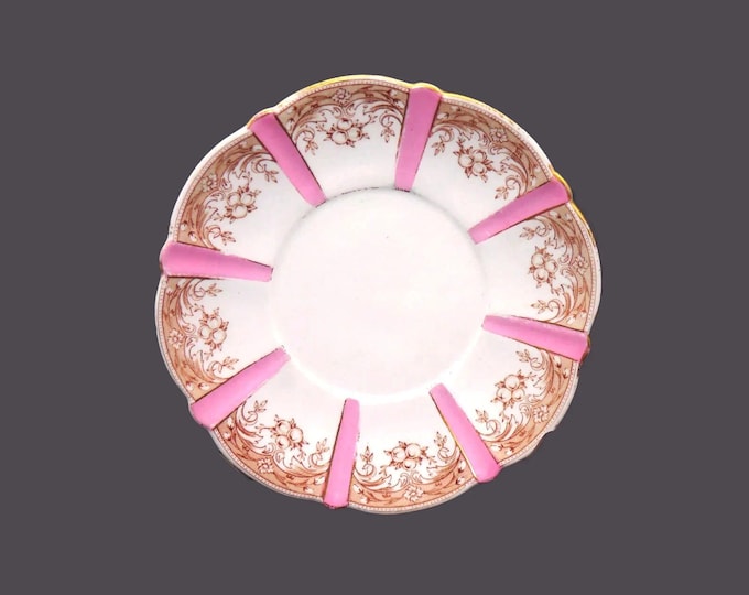Antique late Victorian period Aynsley dessert or tea plate. Pink bands, berries, scrolls, flowers. Pattern 169873 123530.