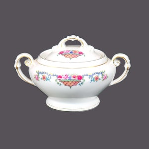Vintage Victoria China 264 covered sugar bowl. Flowers in basket. Czechoslovakia.