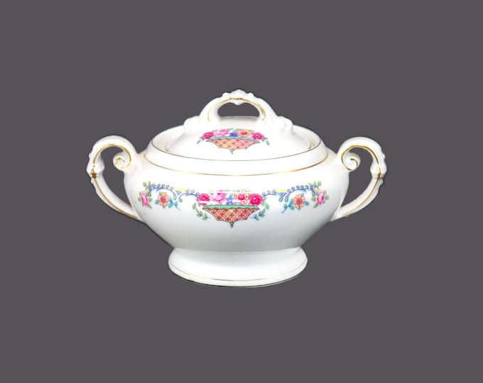 Victoria China 264 covered sugar bowl. Flowers in baskets. Made in Czechoslovakia.