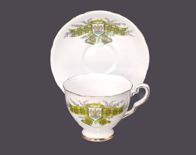 Royal Stafford Clan MacLeod bone china cup and saucer set. Tartan series made in England. Minor flaw (see below).