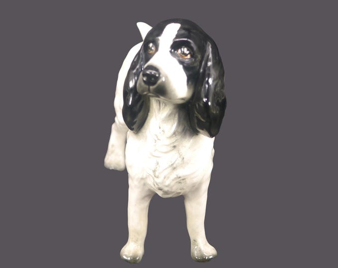 Beswick cocker spaniel ceramic dog figurine made in England. Black and white. Dog lover gift.