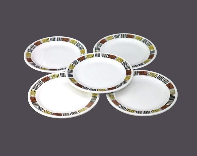 Five retro Steelite Carnaby bread, dessert plates. Vintage hotelware made in England.