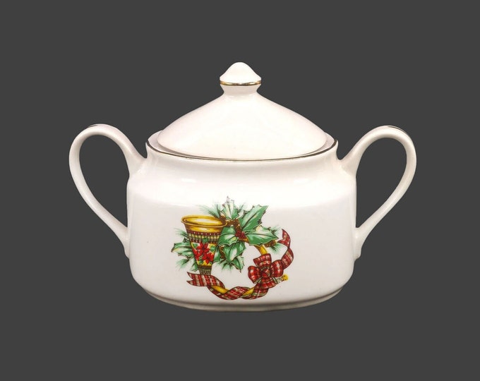 Sonata Noel covered, double-handled sugar bowl. Christmas Porcelain. Minor flaw (see below).