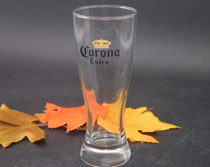Corona Extra pint beer glass. Etched-glass branding.