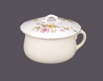 Antique mis-matched handled chamber pot and lid. Myott Co. Ltd pot with Bishop Stonier Camelia lid.