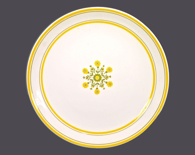 Johnson Brothers chop plate | service plate | round platter. Yellow and green flowers, leaves and bands. Made in England.
