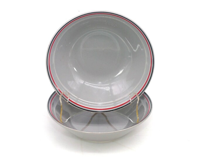 Pair of Mikasa Red Track J7901 stoneware cereal bowls. Just Desserts stoneware made in Japan. Hard to find.