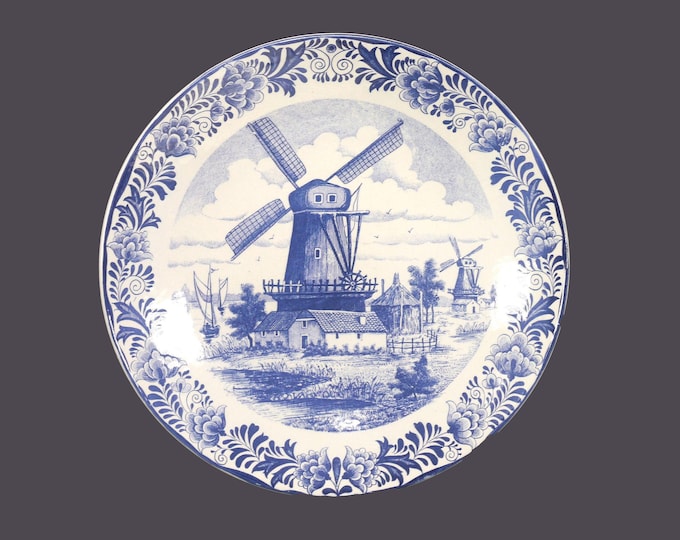 Delfts Blauw Chemkefa blue-and-white display plate. Classic windmills, sailboats. Authentic Delftware made in Holland.