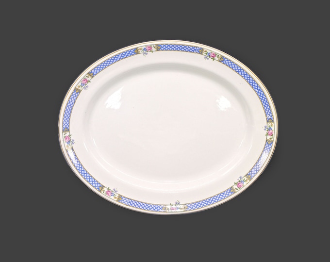 Antique Edwardian Age Simpsons Potters 5460 oval turkey platter. Solian Ware ironstone made in England.