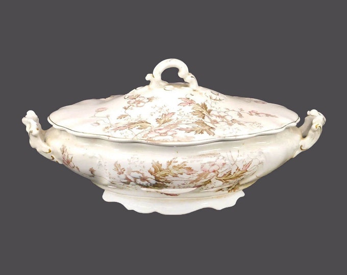 Antique late Victorian era J&G Meakin Autumn Tints covered, handled serving bowl | tureen made in England.