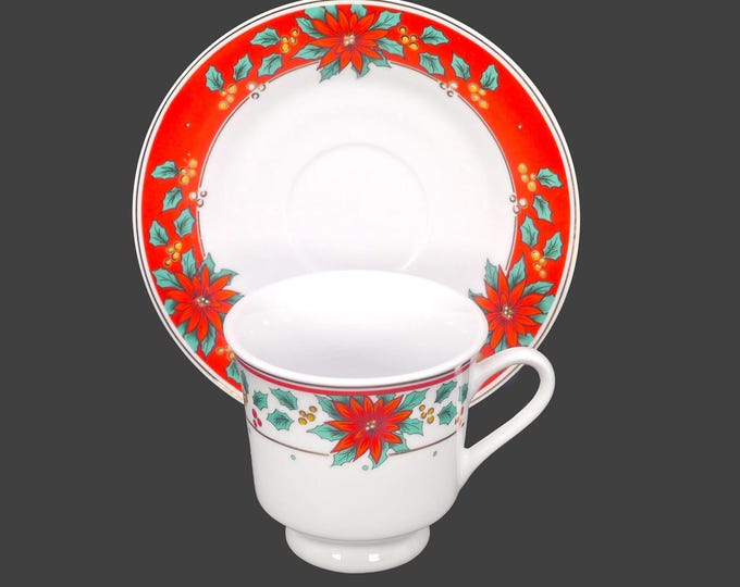 Royal Heritage RHR8 | Holiday Heritage Christmas cup and saucer set. Red Poinsettias, berries, holly. Sets sold individually.