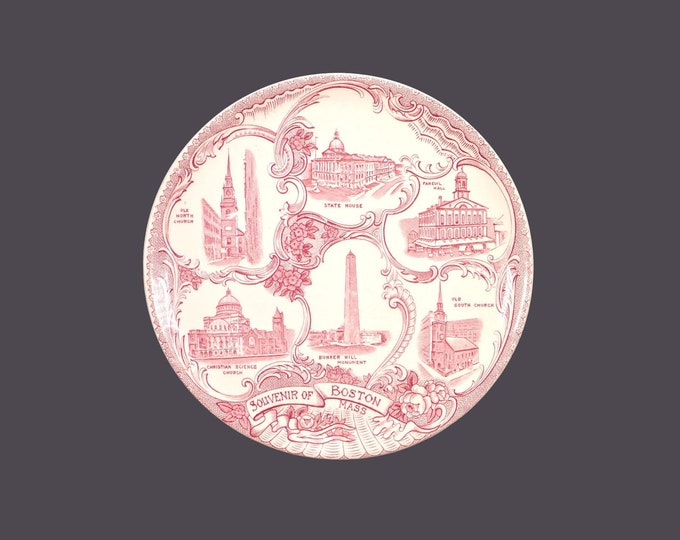 William Adams Jonroth Souvenir of Boston red transferware decorative plate. Old English Staffordshire Ware made in England.