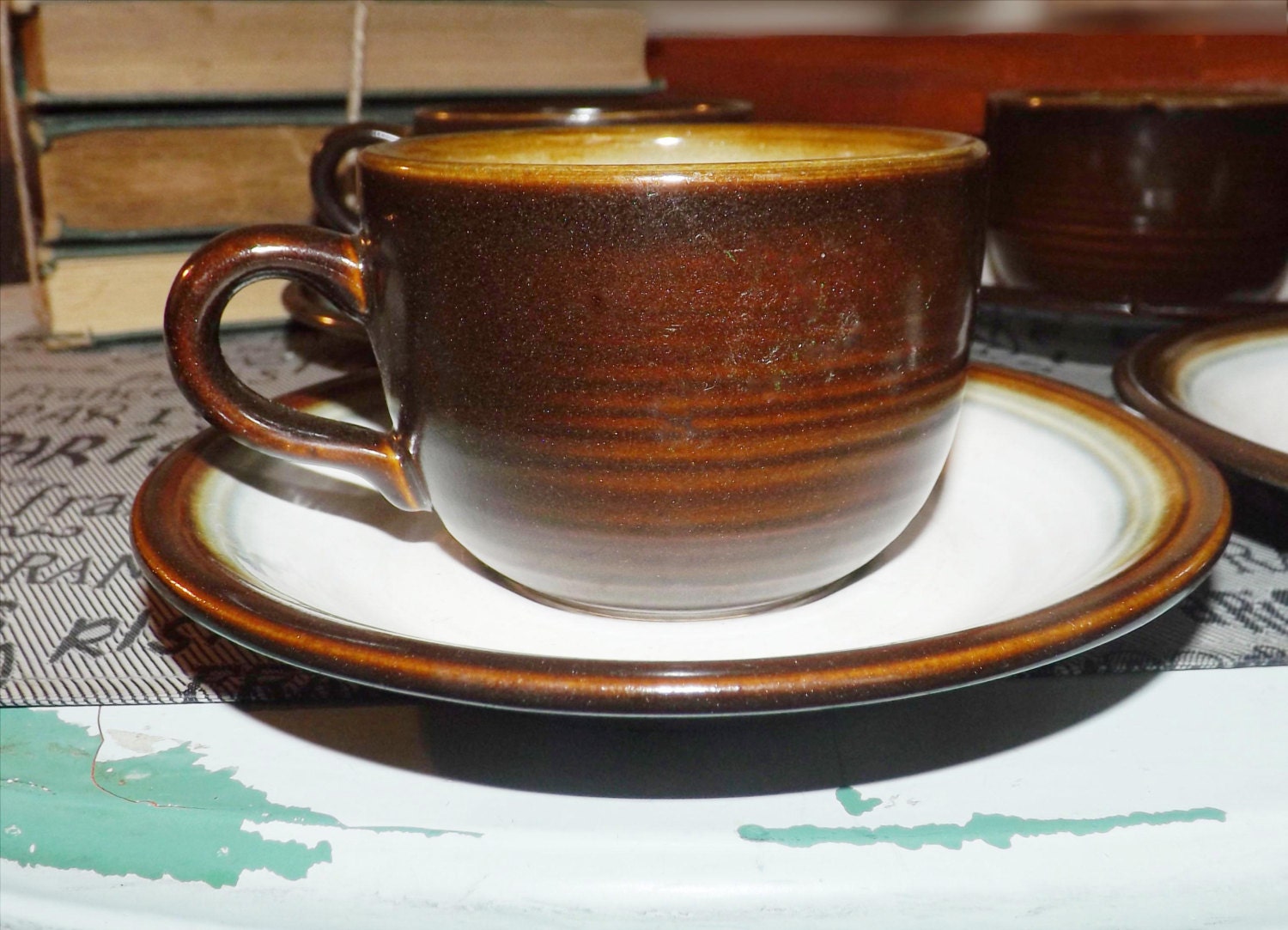 Vintage (1960s) Franciscan Chestnut stoneware cup and saucer set. Made
