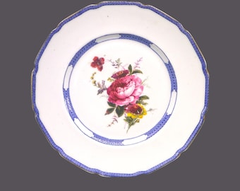 Vintage Royal Doulton Dinner Plate: Floral Roses, Blue Edge, Made in England