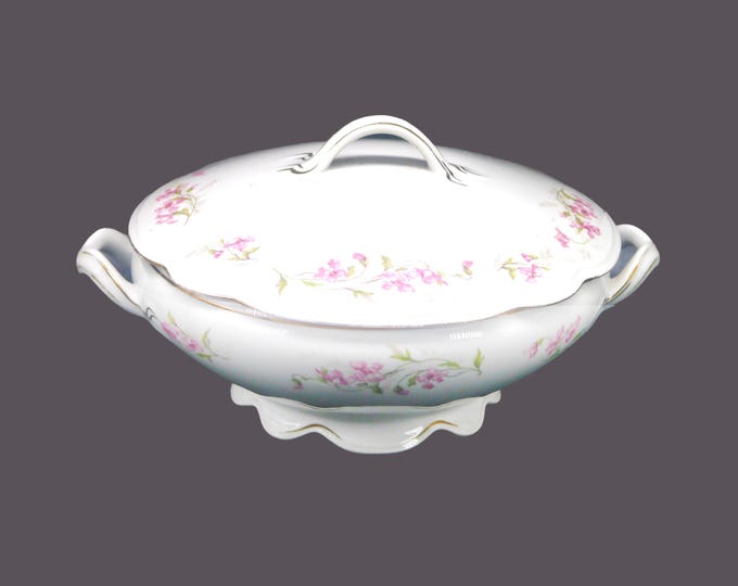 Antique MZ Austria | Altrohlau ALT47 style round, covered serving bowl. Pink flowers, vines.