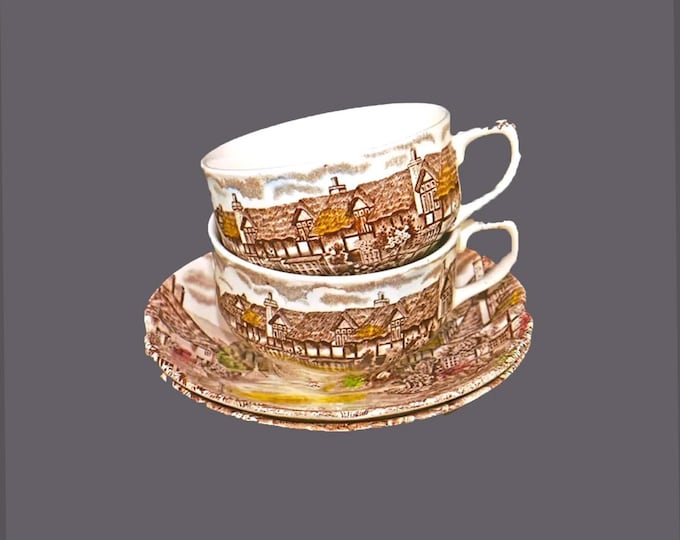 Pair of Johnson Brothers Olde English Countryside Multicolor cup and saucer sets made in England.