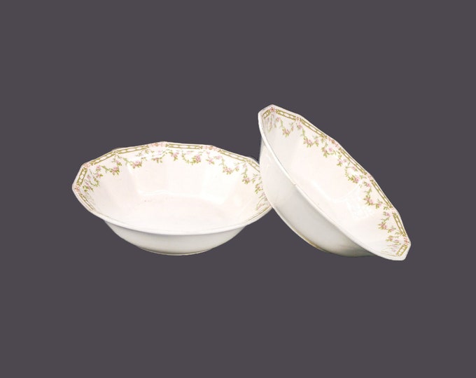 Pair of antique art-nouveau Johnson Brothers JB105 coupe cereal bowls made in England. Flaws (see below).