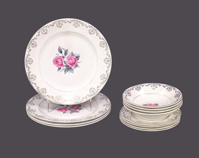 Twelve pieces of Barratts BTT43 tableware. Delphatic White ironstone made in England. Plates, bowls. Flaws (see below).