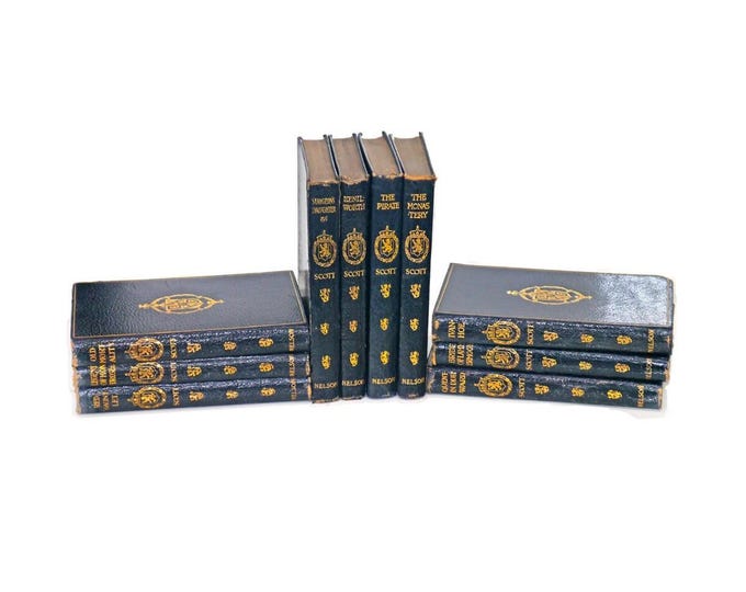 Ten volumes of antiquarian pocketbooks by Sir Walter Scott. Published England Nelson & Sons. New Century Library. Waverley Novels.