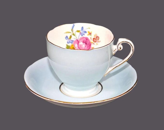 Royal Grafton 3815 bone china cup and saucer set made in England. Portland blue with florals.