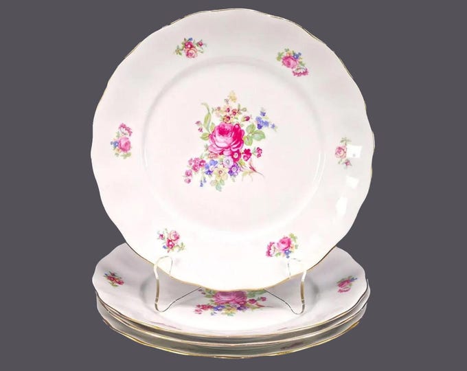 Four Favolina FAV2 Meissen Flower luncheon or small dinner plates made in Poland.