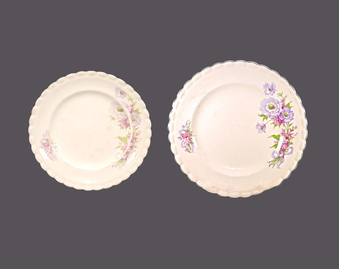 Pair of antique art-nouveau period J&G Meakin Bridal Bouquet plates made in England. One dinner, one salad. Flaws (see below).