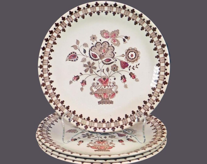Four Johnson Brothers Jamestown Brown salad plates. Old Granite ironstone made in England.