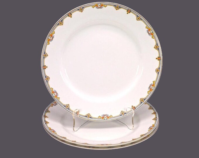 Three antique J&G Meakin MEK170 dinner plates. Sol Sunshine Ironstone made in England.