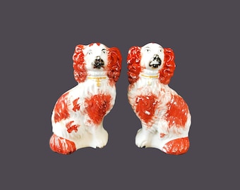 Pair of Victorian-era English Staffordshire Dogs | Cavalier King Charles Spaniels made in England. Flaws (see below).