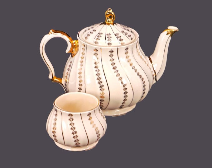 Vintage Sadler Teapot & Sugar Bowl Set: England, Gold Floral, 1940s