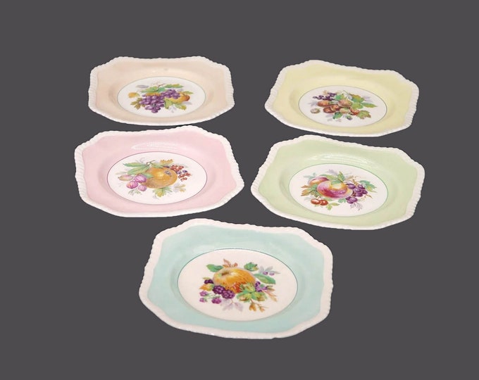 Five almost antique Johnson Brothers California square salad plates made in England. Flaws (see below).