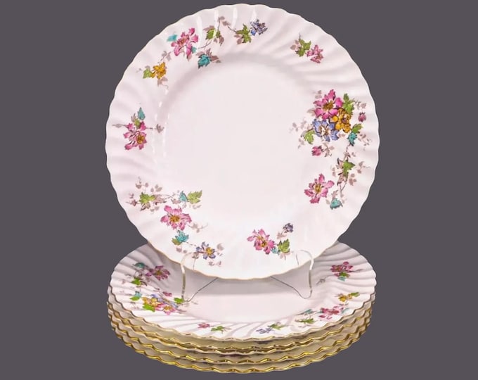 Six Minton Vermont S-365 large dinner plates. Bone china made in England.