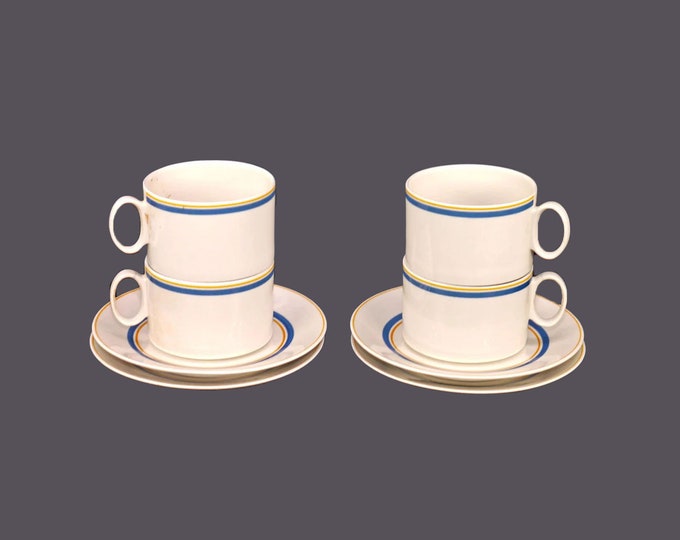 Four Villeroy & Boch Carrousel cup and saucer sets made in Luxembourg.