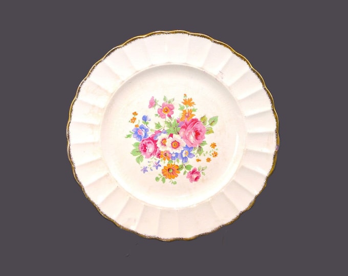 British Empire Ware Aristocrat dinner plate. Multicolor florals, 22K gold edge. Flaws (see below).