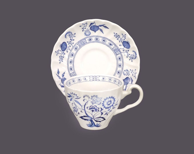 Johnson Brothers Blue Nordic cup and saucer set. Classic blue-and-white tableware made in England.