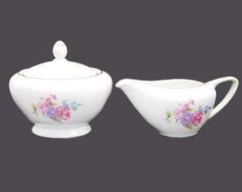 Vintage Levco | Leuco Fine China creamer and sugar bowl. Pink & purple florals. Japan.