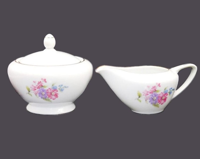 Vintage Levco | Leuco Fine China creamer and sugar bowl. Pink & purple florals. Japan.