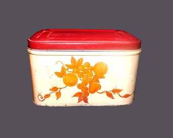 Vintage NC Colorware Bread Box: Hand-Painted Fruit, Farmhouse Kitchen Decor