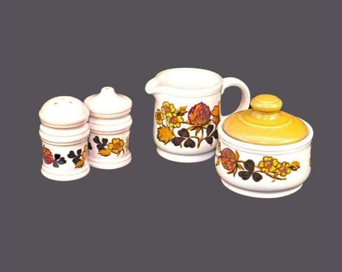 Vintage Sadler Clover Stoneware Creamer, Sugar Bowl, and Shaker Set