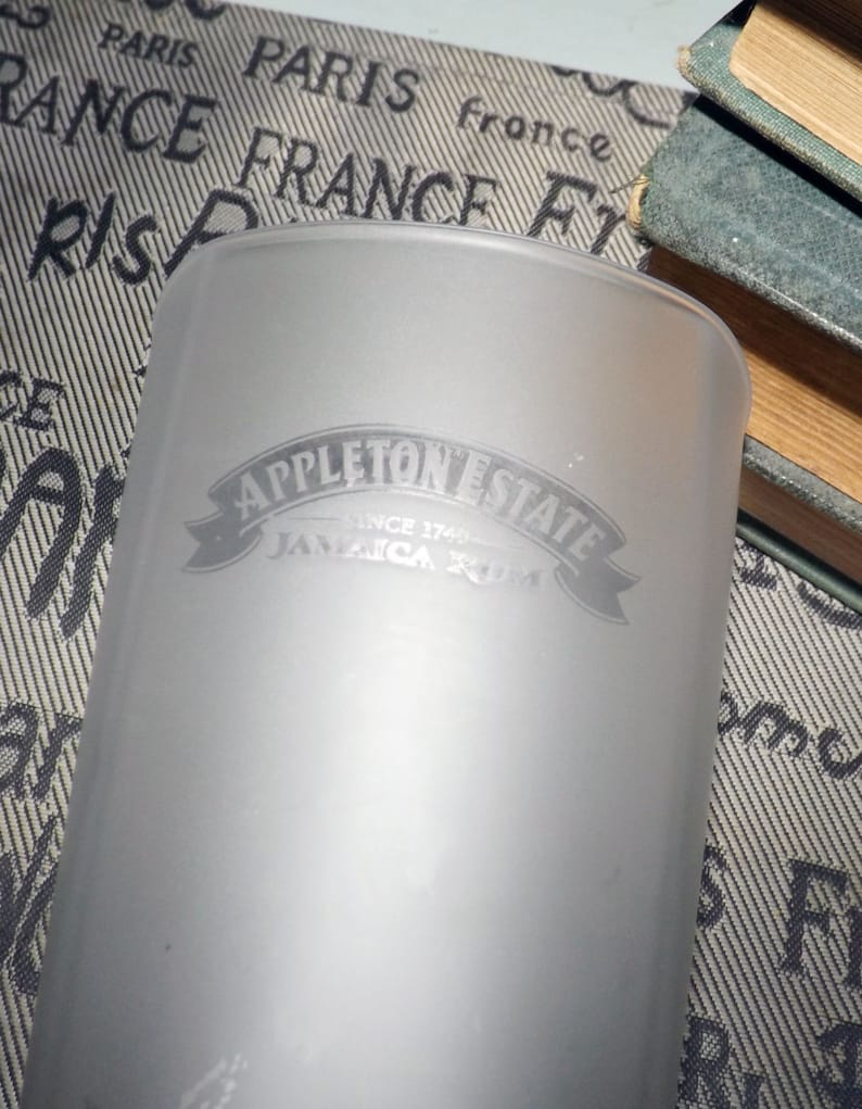 Appleton Estate Jamaica Rum frosted and etchedglass tumbler. Etsy
