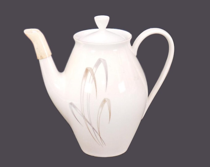 Porzellan Mirella tall six-cup coffee pot. Grey, tan leaves grey edge. Made in Germany. Flawed (see below)