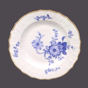 Antique Royal Copenhagen Braided Blue Flowers Soup Bowl: Gold Rim, Denmark (Flaws)