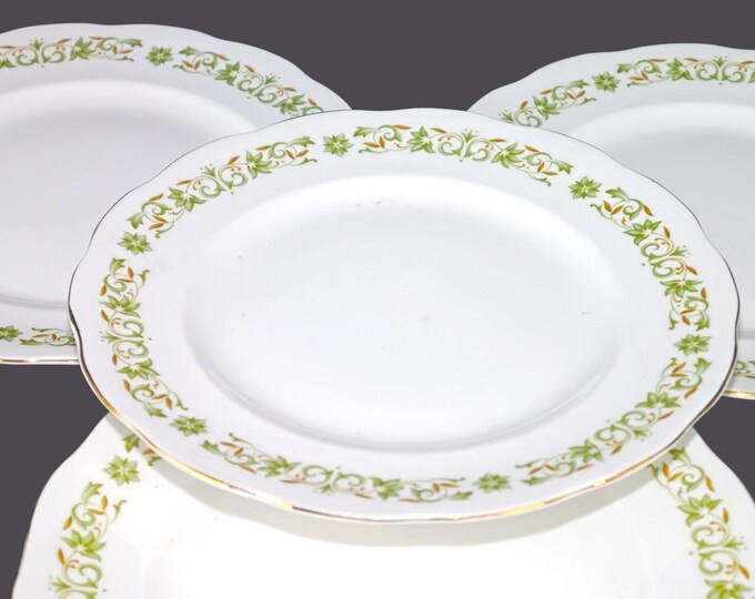 Vintage Richmond Bone China Dinner Plates: Green Floral, Made in England
