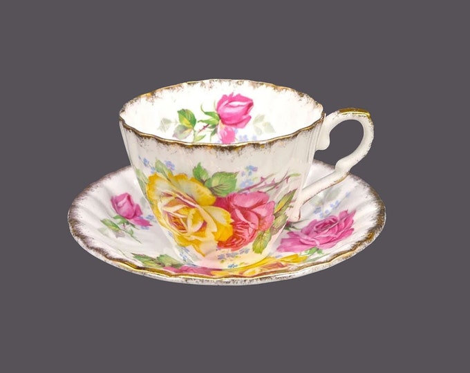 Gladstone China Apricot Rose cup and saucer set. Bone china made in England.