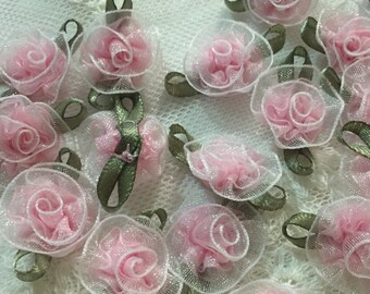 5 Pieces Large Organza Flowers Sew On Appliques Colour Yellow Gold #2