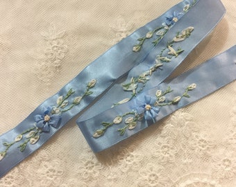 3 Yds Fancy Pants Lilac House Teal Blue Green Cream Light Yellow Satin Ribbon 3//