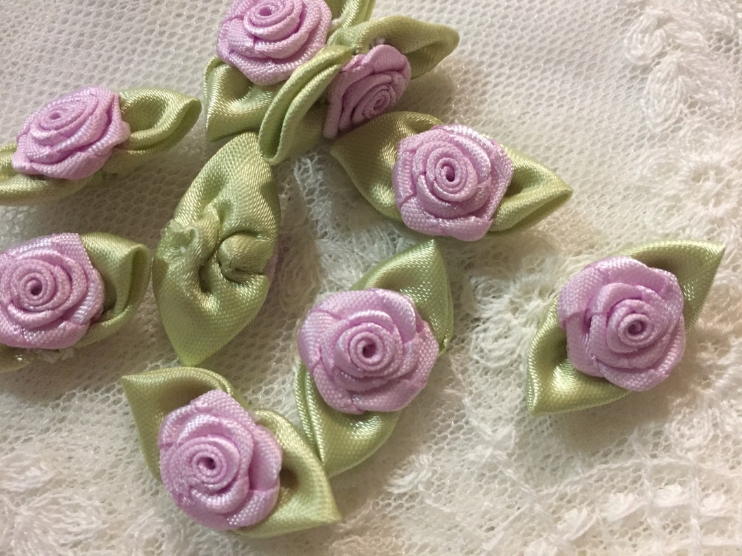 Light Green Ribbon Roses 12pcs, 1-1/8